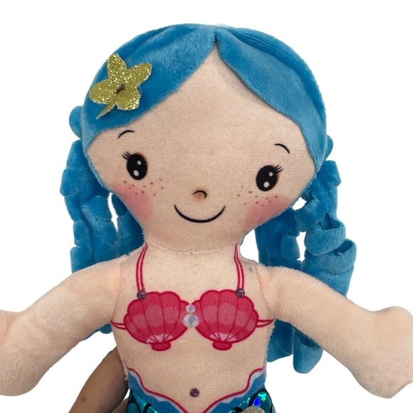 Linzy Toys Mermaid Doll 14” Blue Hair Tail Pink Bikini Shells Gold Starfish - Picture 4 of 13